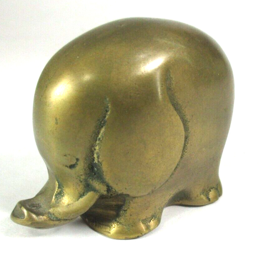 Brass Elephant Vintage Mid Century Modern Smooth Sculpture Statue 2.5\