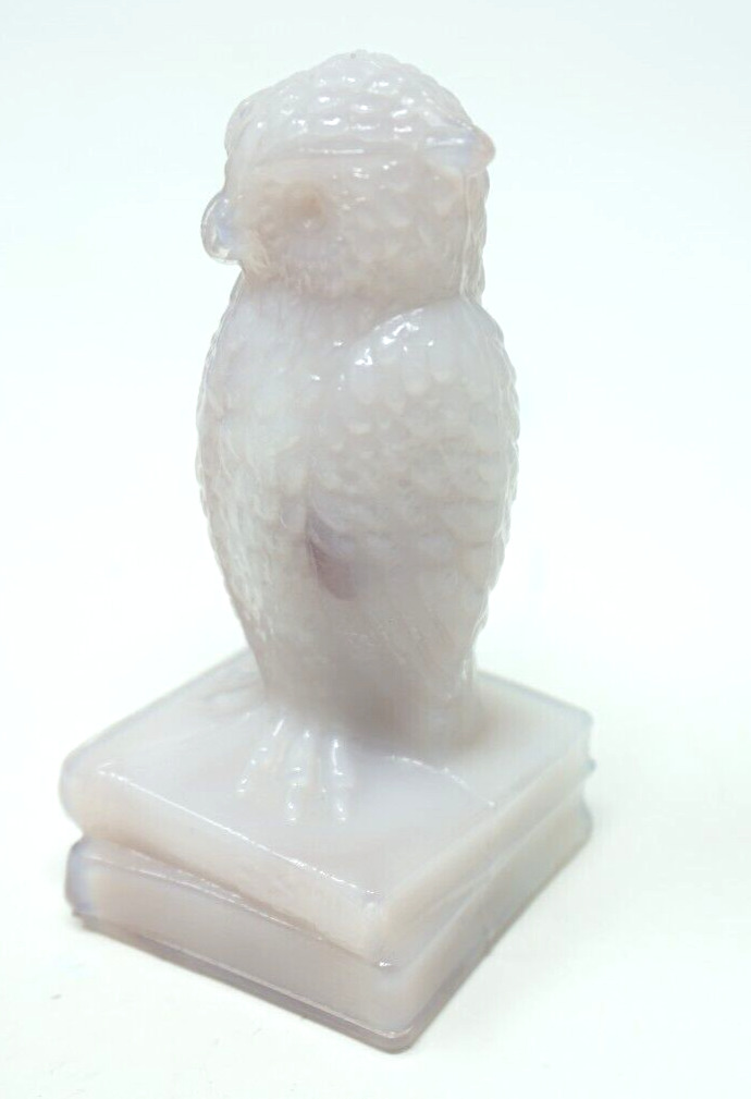 Vintage Degenhart Glass Owl Figurine Purple Marble Lavender Slag Opal #305