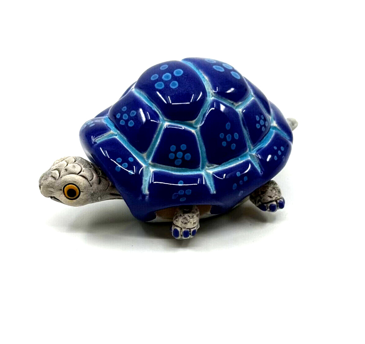 Vintage Ceramic Wiggling Turtle Royal with Blue Daisies New Old Stock LEPS Peru