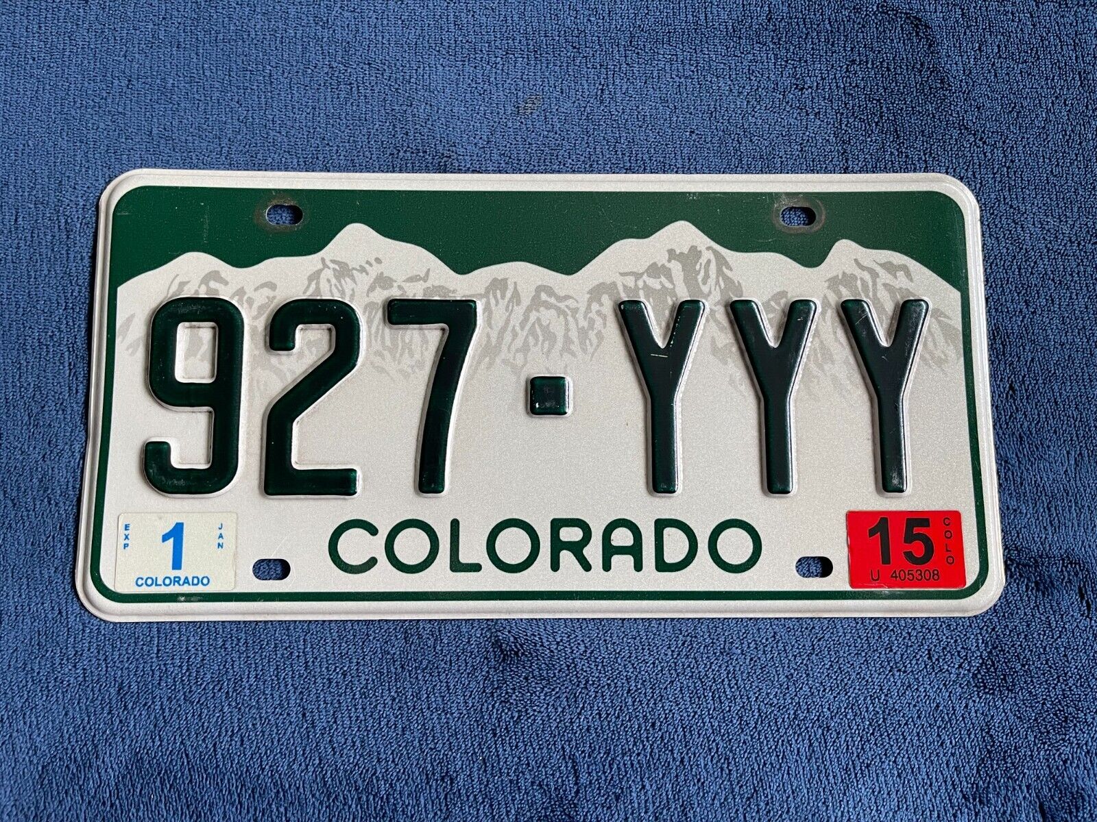 2015 Colorado Passenger License Plate # 927 YYY