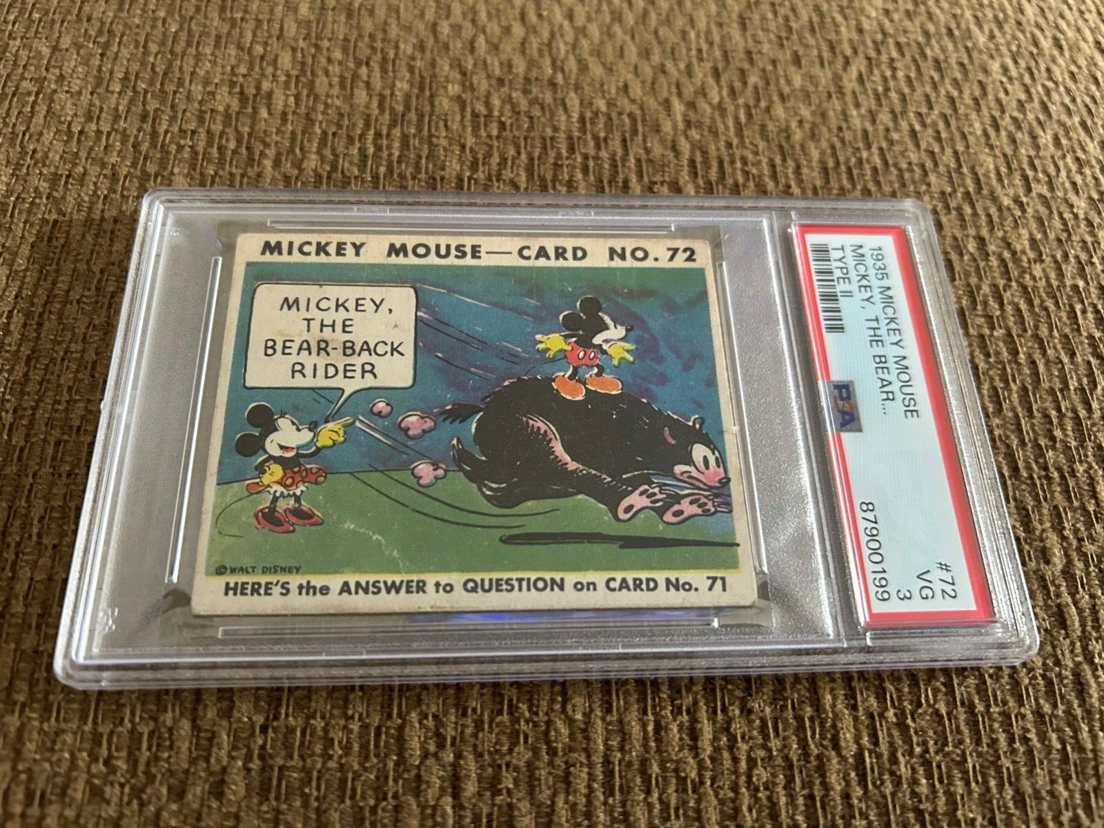 RARE 1935 Mickey Mouse Gum Card Type II #72 MICKEY the BEAR .... PSA 3