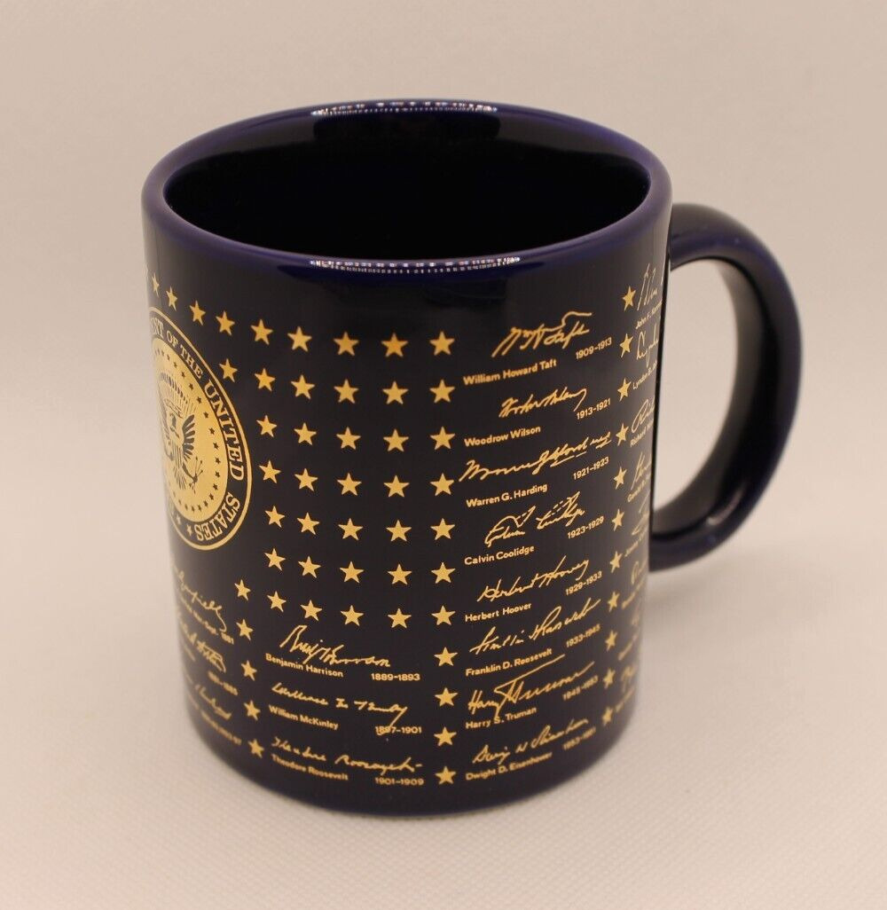 U.S. Presidents Signatures Coffee Mug Blue & Gold Up To Bill Clinton 1993