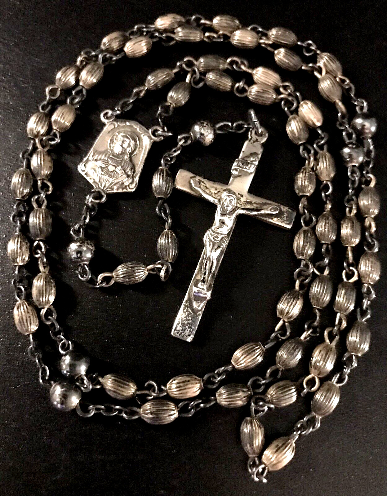 VTG ALL STERLING SILVER ROSARY  EARLY CREED - 19gm - 20