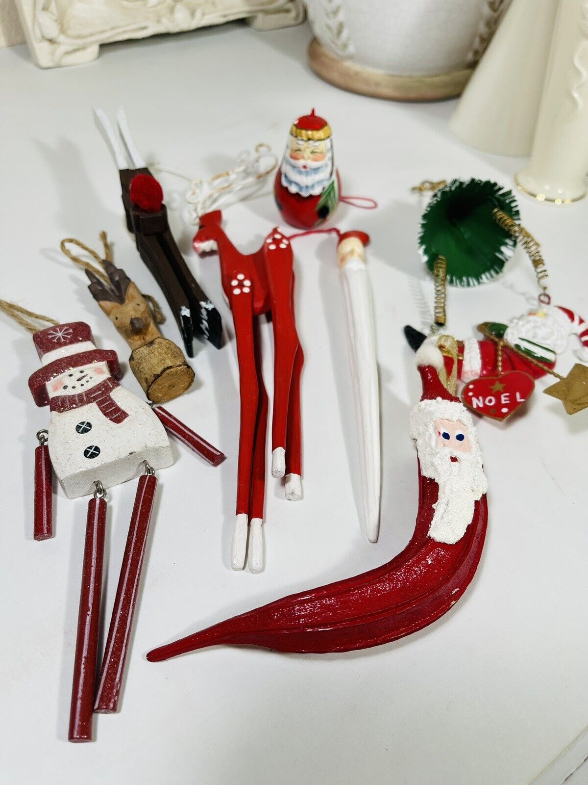 Lot of 8 Random Santa Reindeer Snowman Ornament\'s  Christmas Holiday  Whimsical