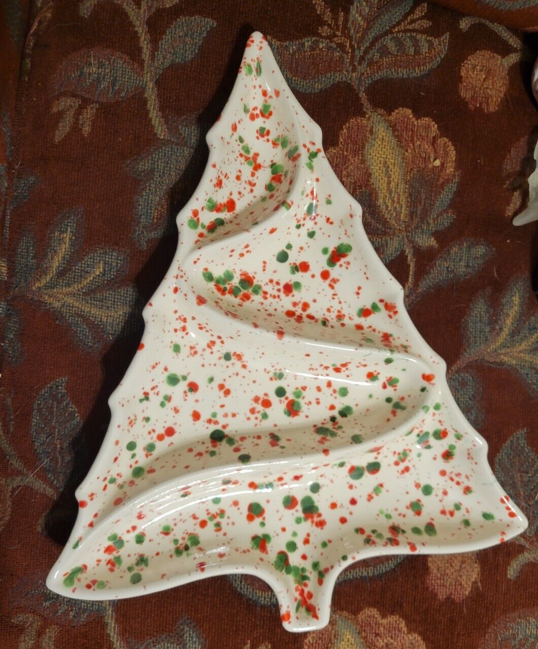 Vtg  MCM Ceramic Christmas Tree Candy Relish Tray Splatter Atlantic Mold