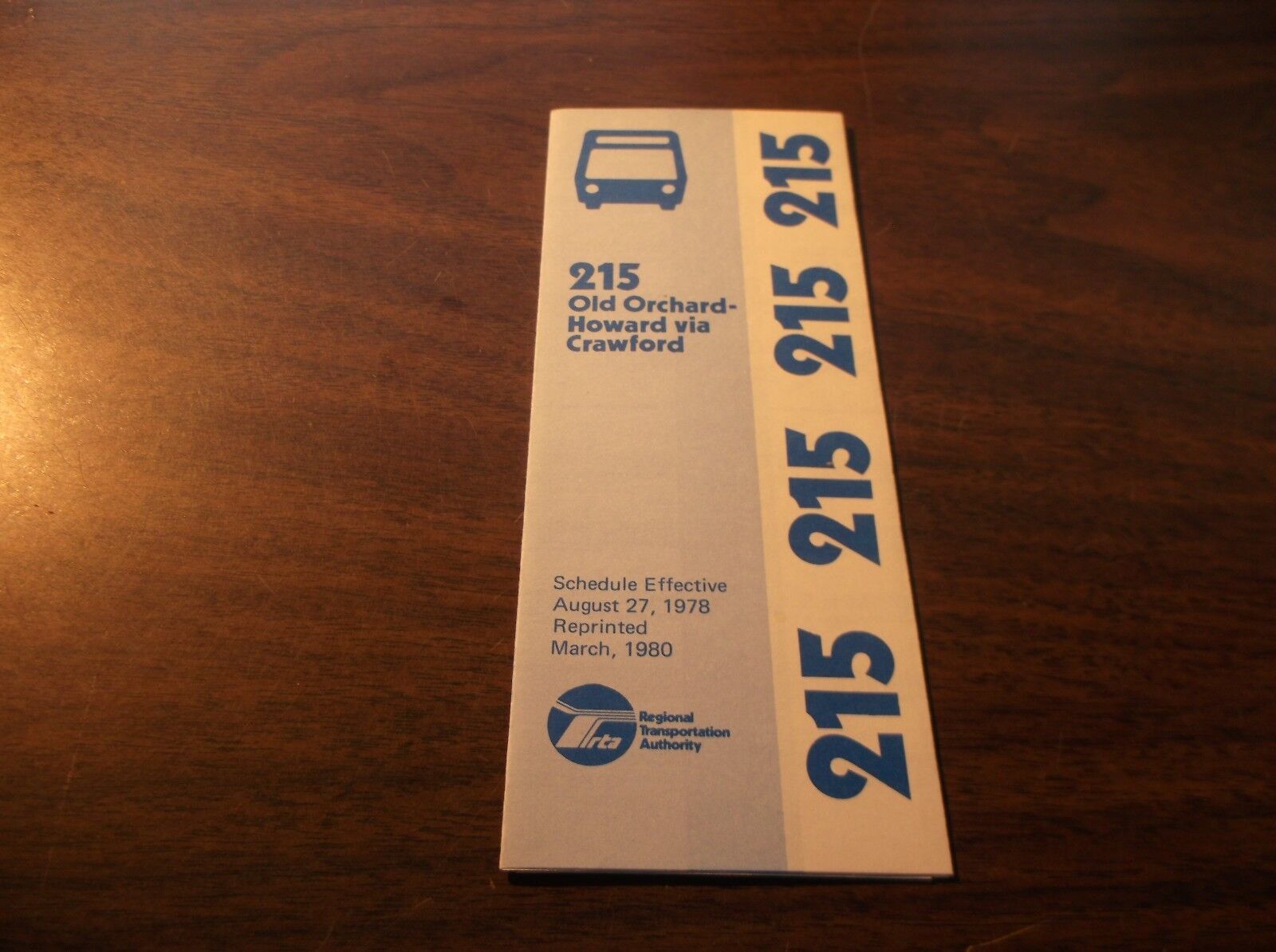 MARCH 1980 CHICAGO RTA ROUTE 215 OLD ORCHARD/HOWARD SERVICE BUS SCHEDULE