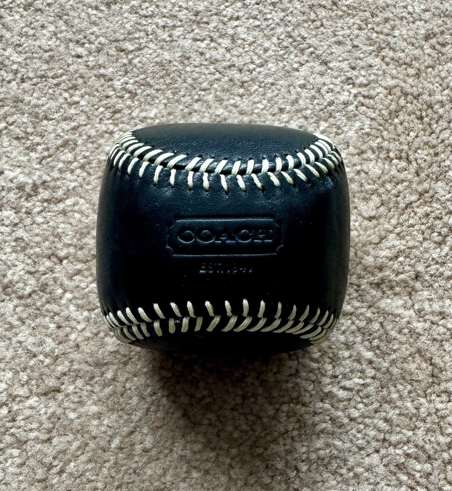 Coach Black Leather Baseball Paperweight