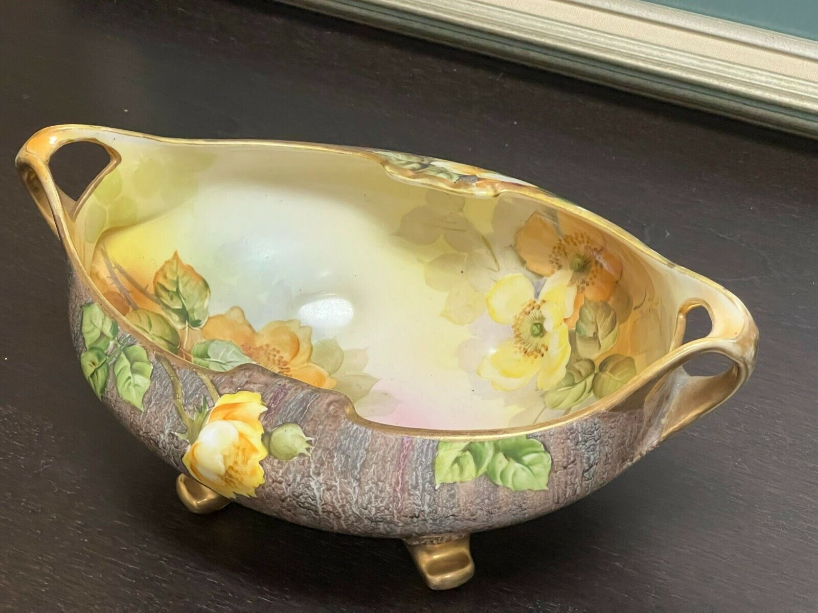 Vintage Nippon Hand Painted Yellow Floral Footed Bowl