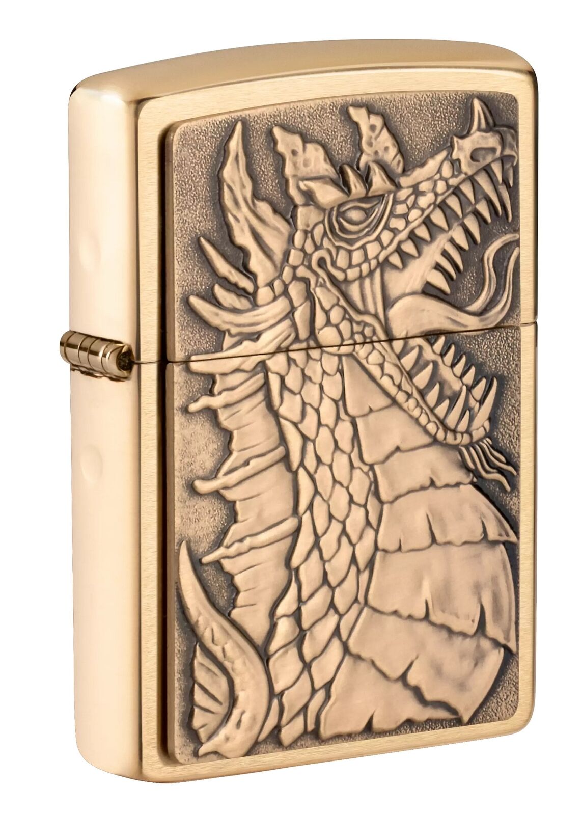 Zippo Dragon Emblem Design Brushed Brass Windproof Pocket Lighter, 49297