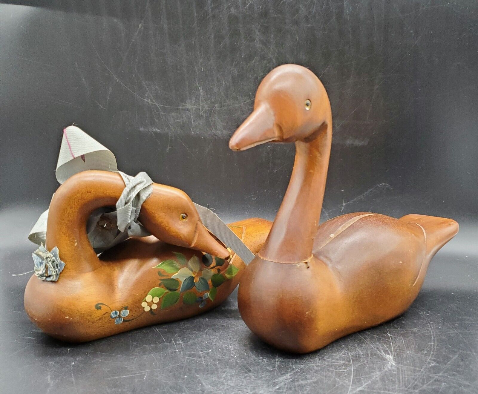 Set/2 Vintage Wooden Wood Hand Painted Ducks Woodzels By Wetzels Signed 