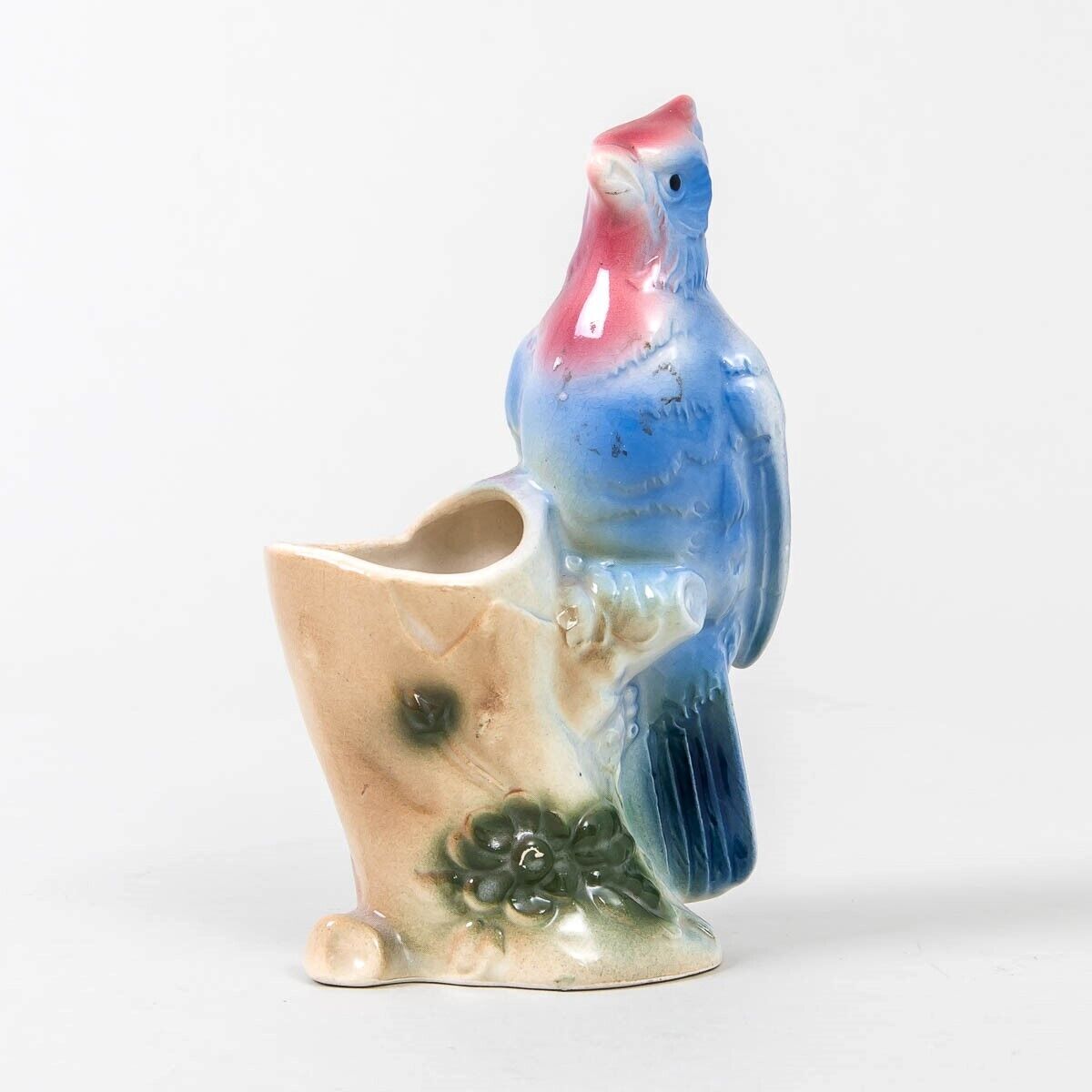 Vintage Royal Copley Mini-Planter Vase Bird Figurine Jay Cardinal Winter 6.5\