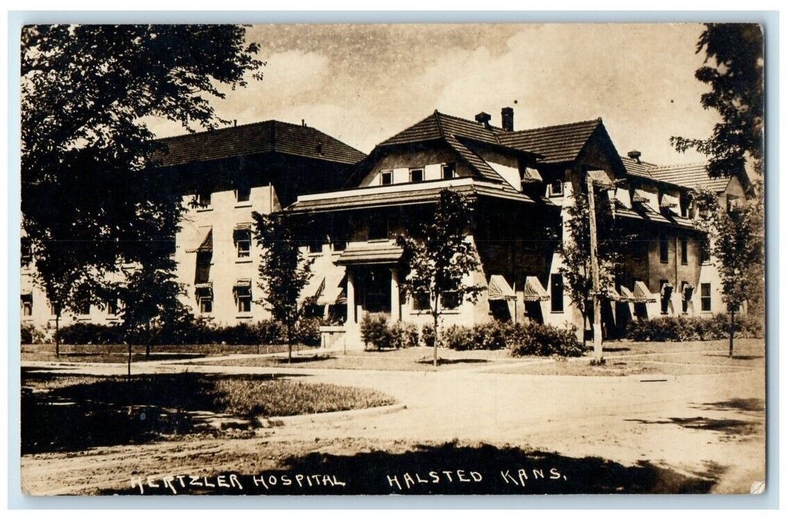1924 Hertzler Hospital View Halsted Kansas KS RPPC Photo Posted Postcard