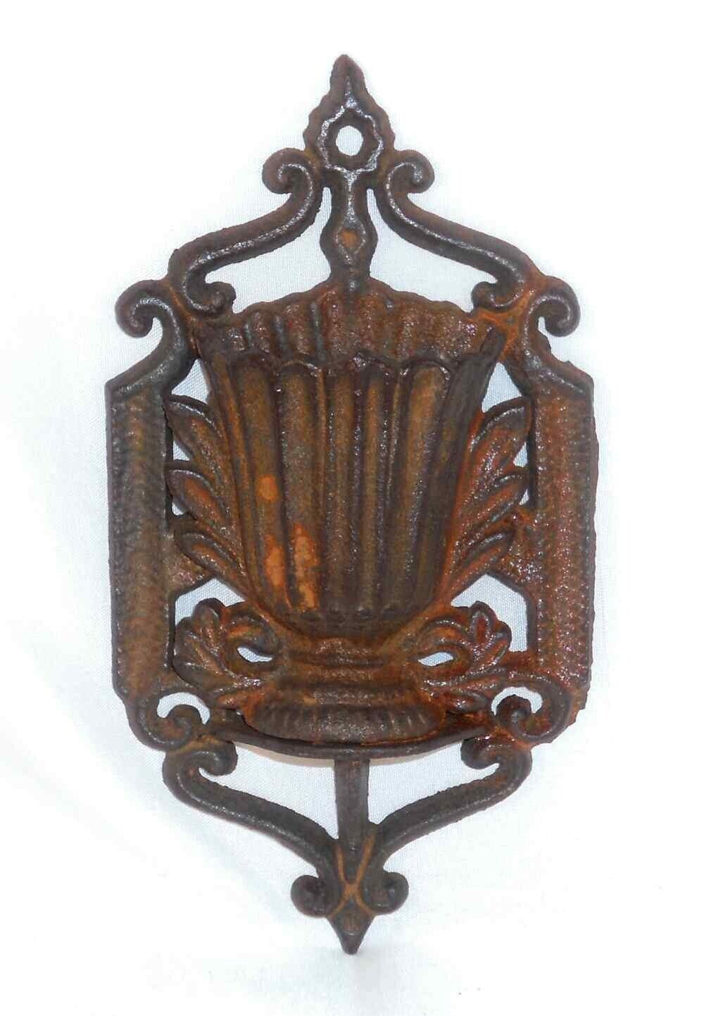Vintage Hanging Cast Iron Urn-Shaped Match Holder with Strikers on The Front