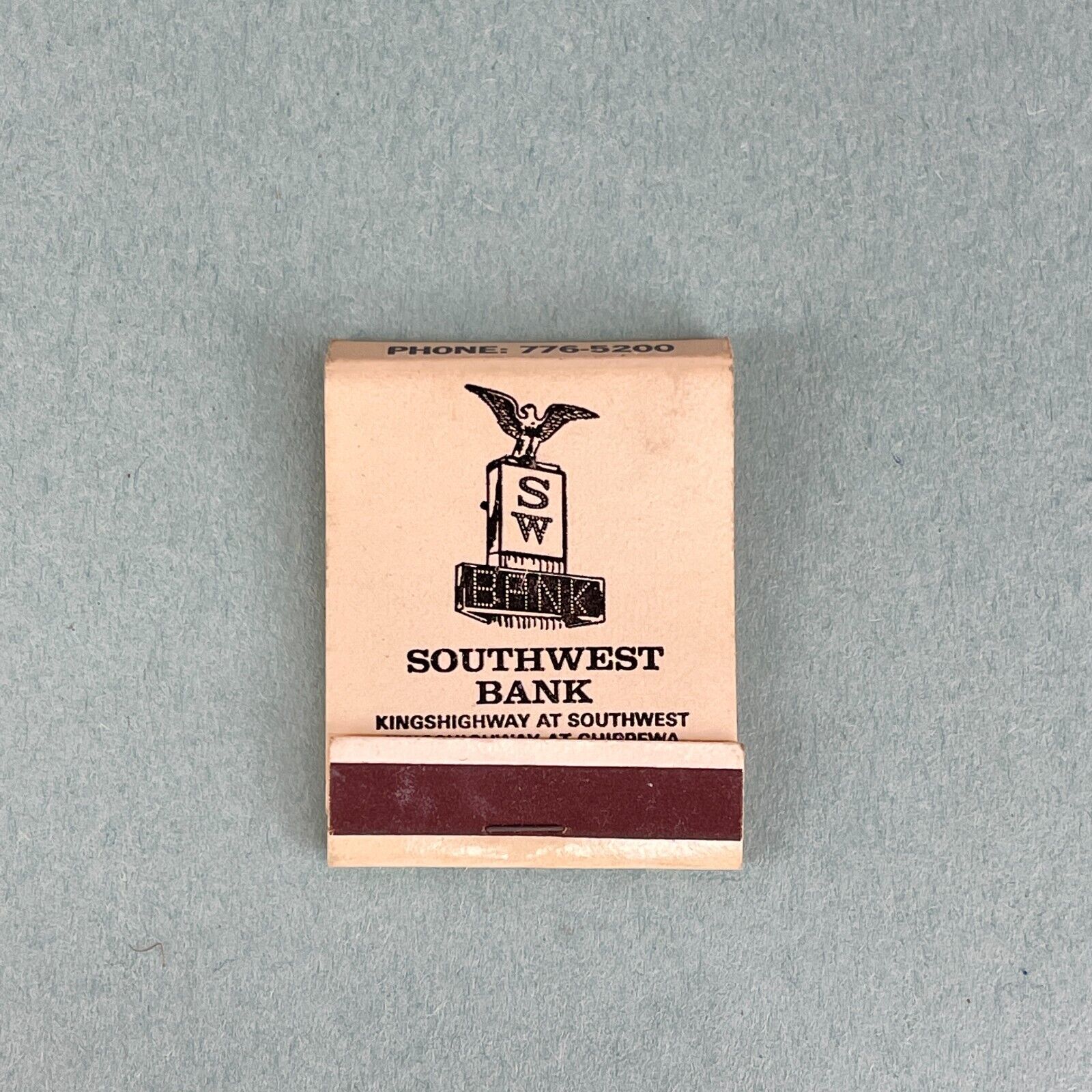 Southwest Bank Vintage Matchbook - Front Strike - Unstruck - Universal Match