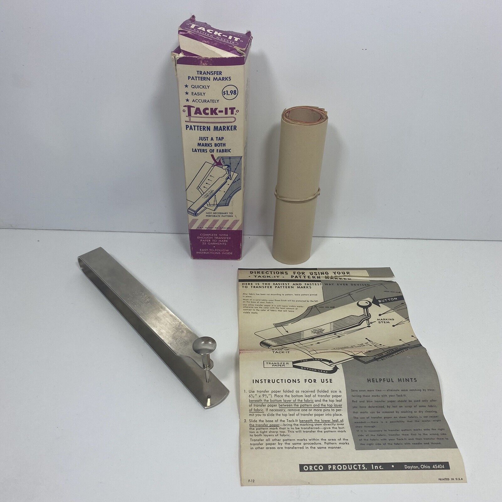Vintage Tack It Pattern Marker Orco Products Tailor Tacks Box Instructions Paper