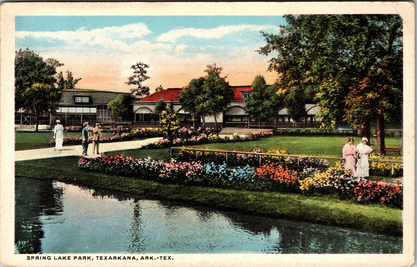 Texarkana TX-Texas, Spring Lake Park, Garden, Visitors, Vintage Postcard