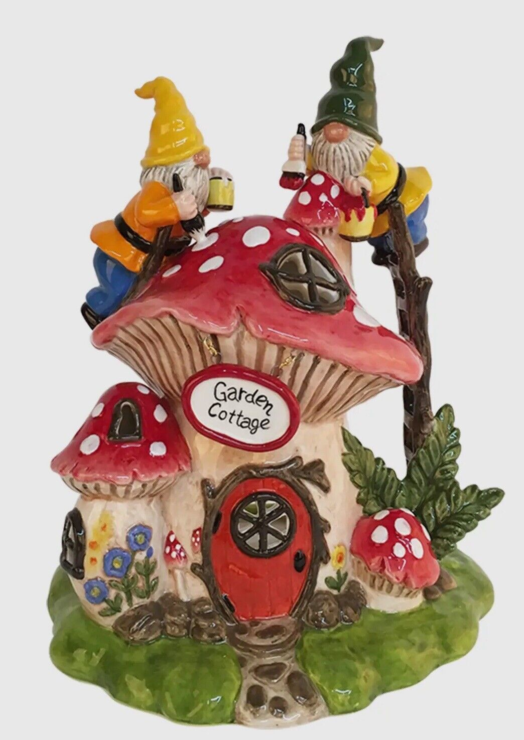 Blue Sky Gnome Mushroom Garden Cottage Tea Light Candle House Auth Retailer NEW