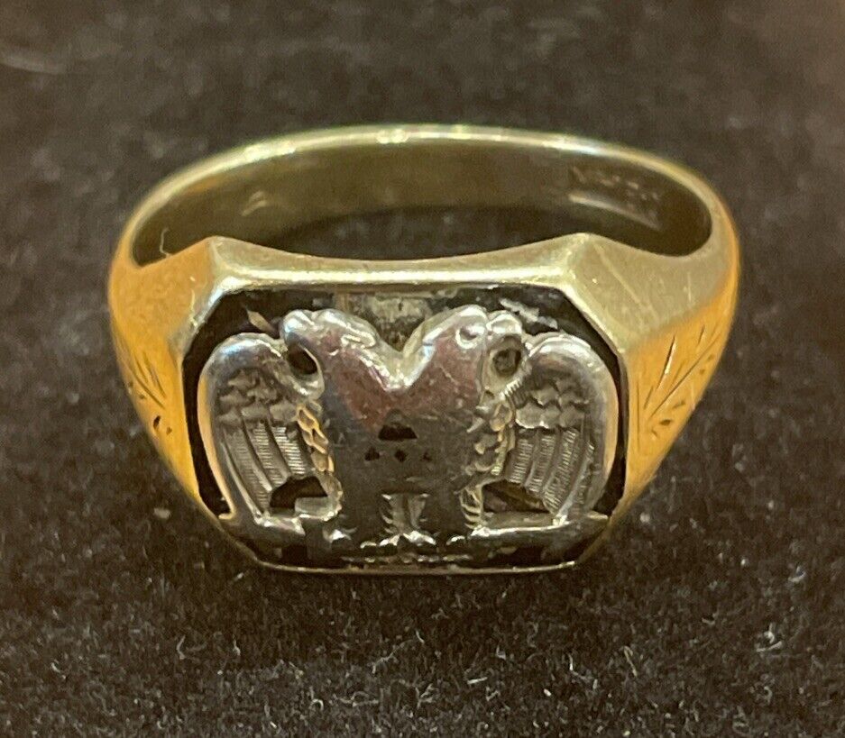 VTG Ostby Barton OB14k Yellow/White Gold Mens 32nd Degree Dbl Eagle Masonic Ring