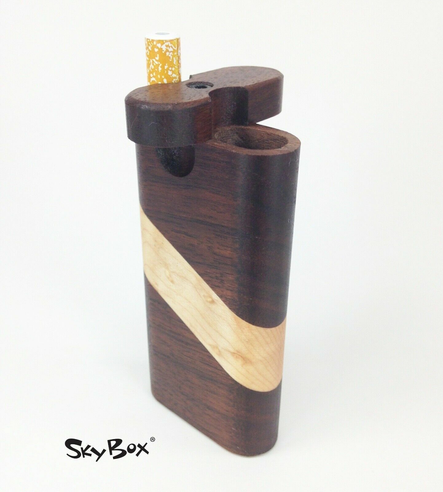 SkyBox® dugout with cigarette style one hitter - Walnut with Birds Eye Maple