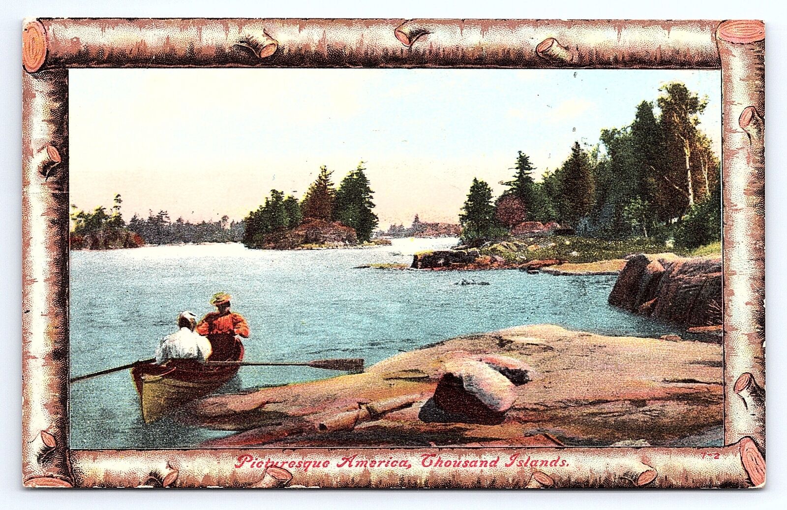 Postcard Picturesque America Thousand Islands New York Faux Log Border