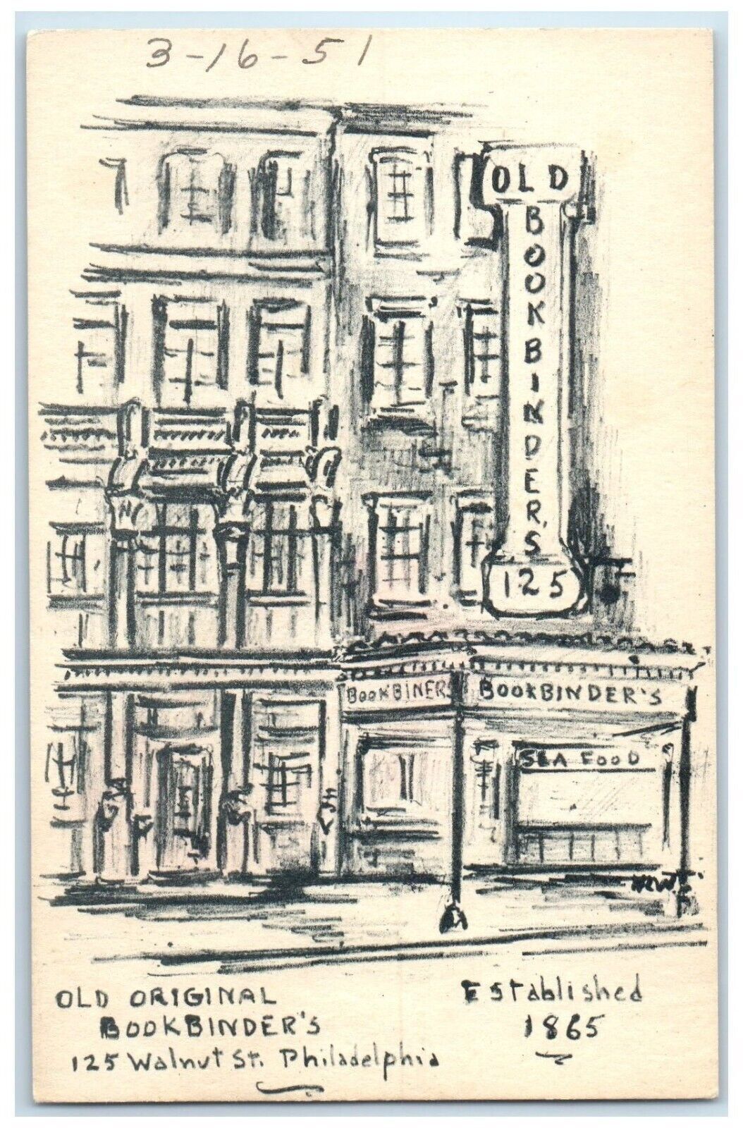 c1951 Old Original Bookbinder\'s Walnut Street Philadelphia Pennsylvania Postcard