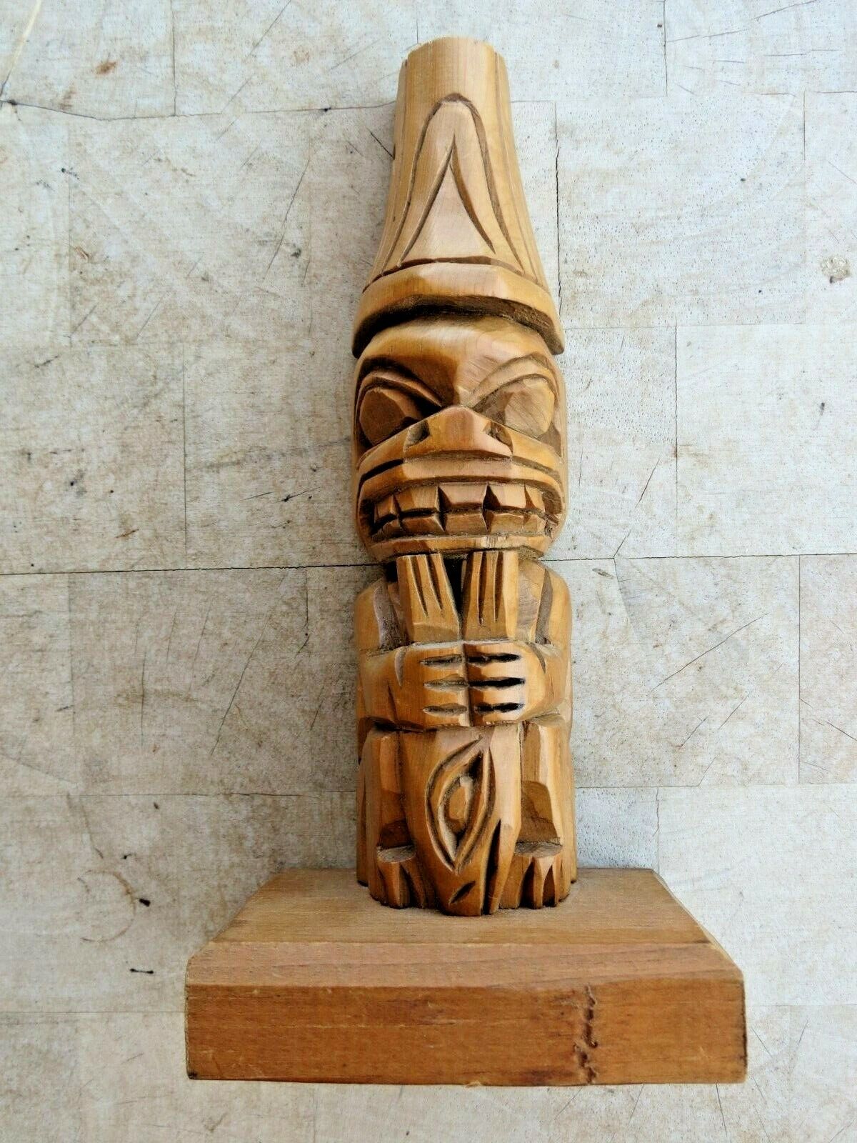 RARE NATIVE American WOOD CARVING Danny James CARVED Sculpture Totem Fisherman 