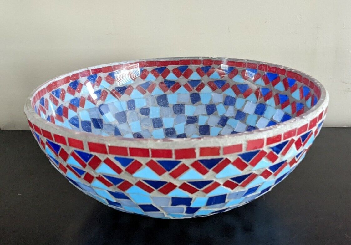 VINTAGE Blue and Red Large Glass Decorative Serving Bowl by  Pier 1 Imports