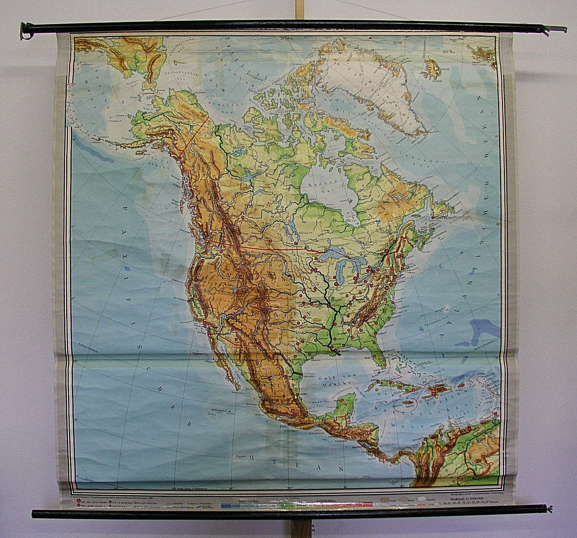 Schulwandkarte North America USA Canada ~ 1970 61 3/8x63 13/16in Vintage Map