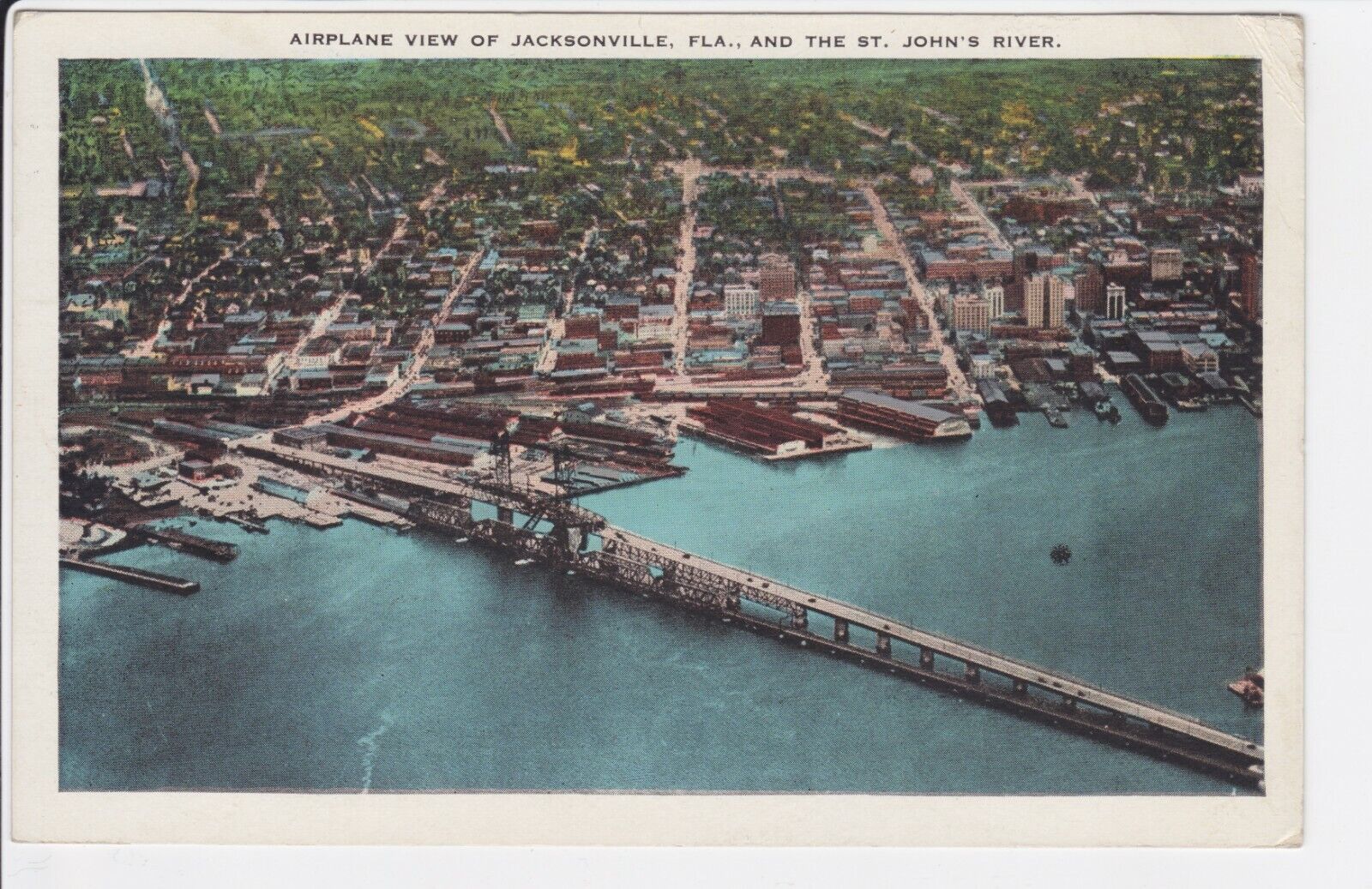 Airplane view Jacksonville Florida St Johns River FL view Postcard 1931 POSTED