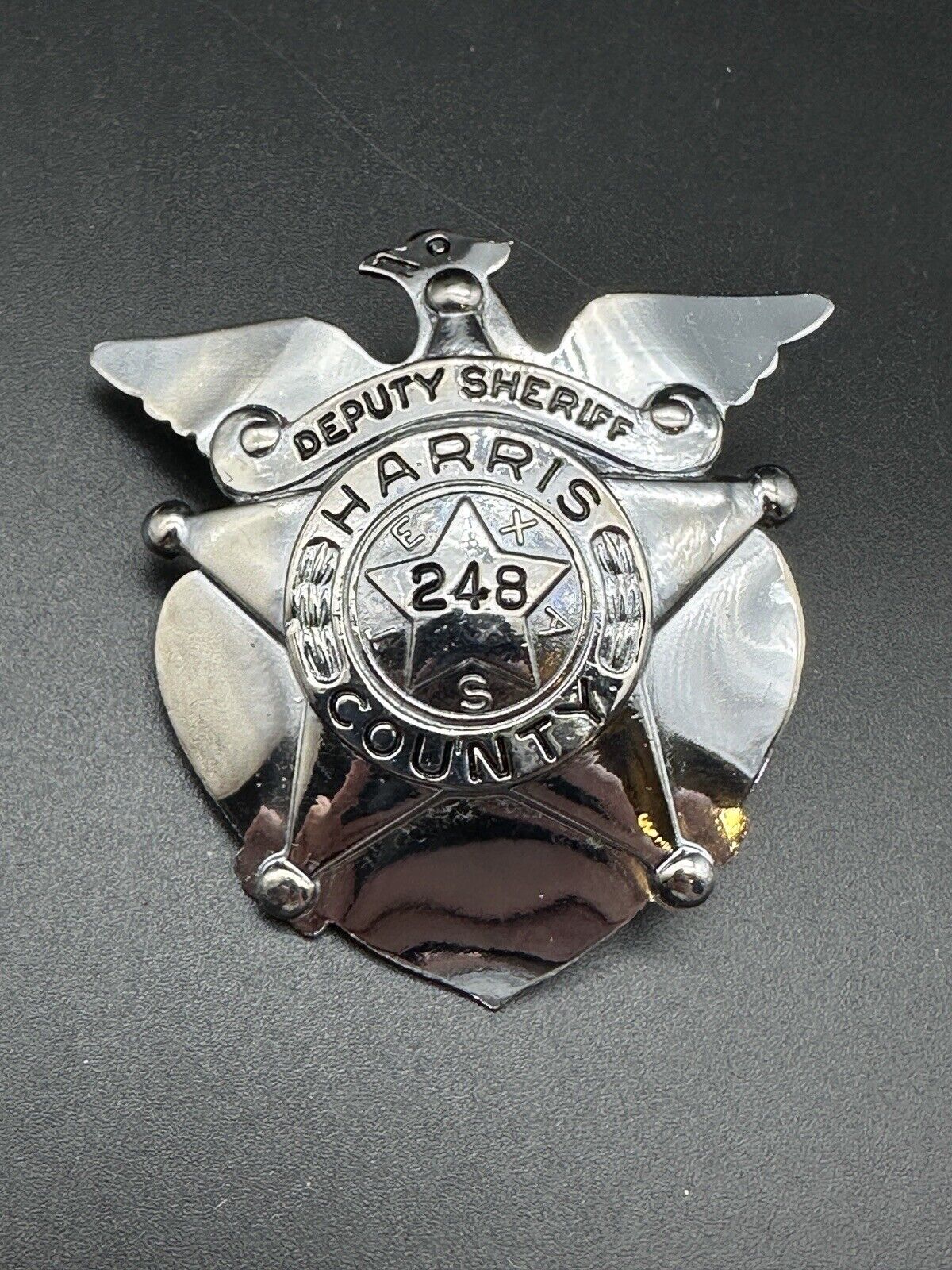 Obsolete Vtg 1960s Harris County Houston Texas Five Point Star Badge Eagle