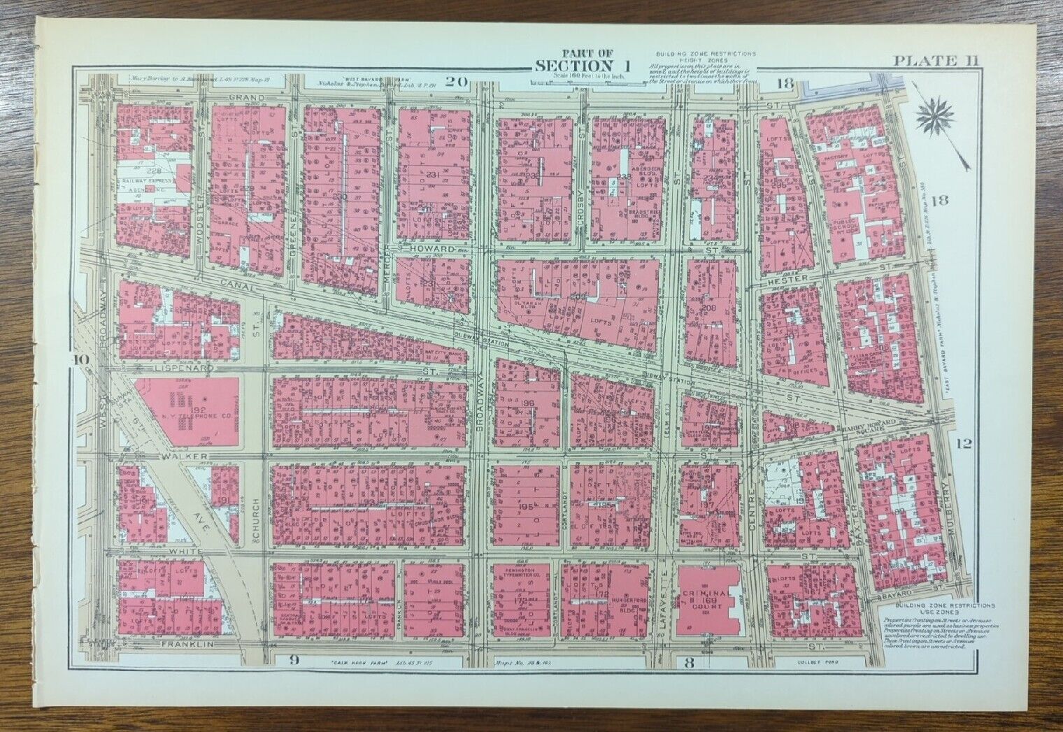 Vintage 1934 SOHO TRIBECA CHINATOWN MANHATTAN NEW YORK CITY NY BROMLEY Land Map 