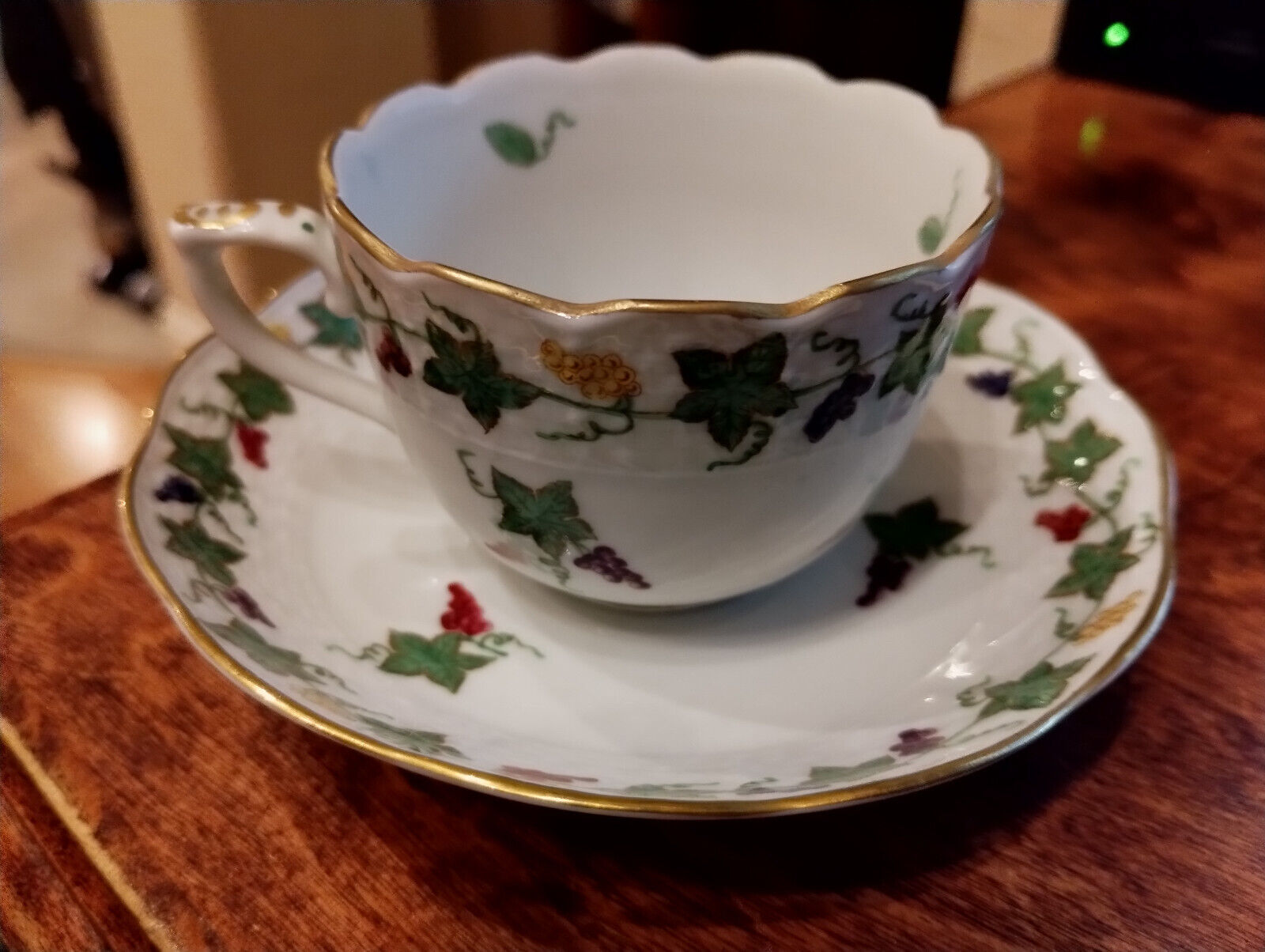 Herend Hungary Demitasse Cup/Saucer - GRAPE LEAF MULTICOLOR - BEAUTIFUL