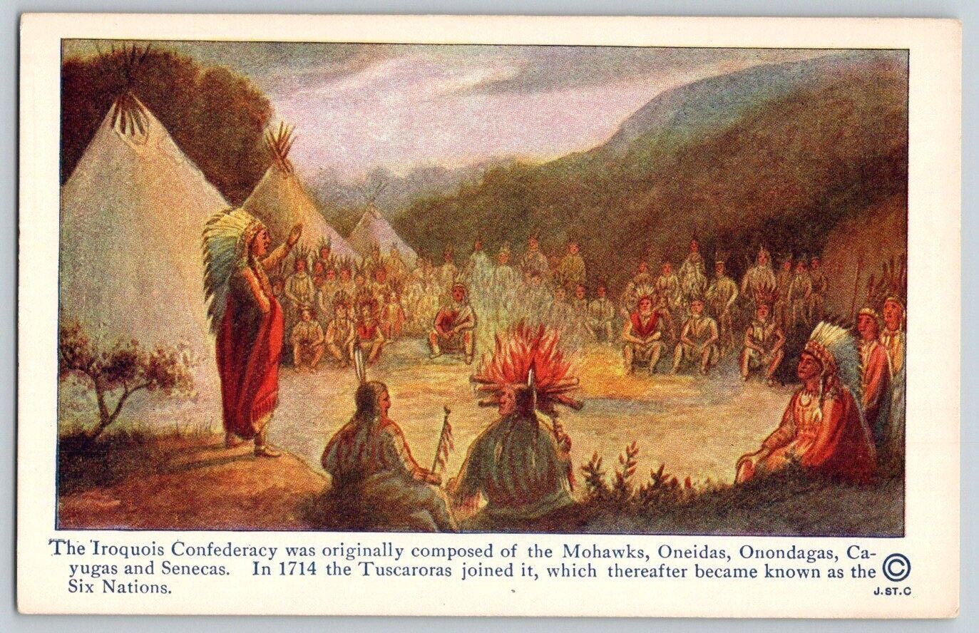 NY Tercentenary Celebration Postcard~ Native American~ Six Nations