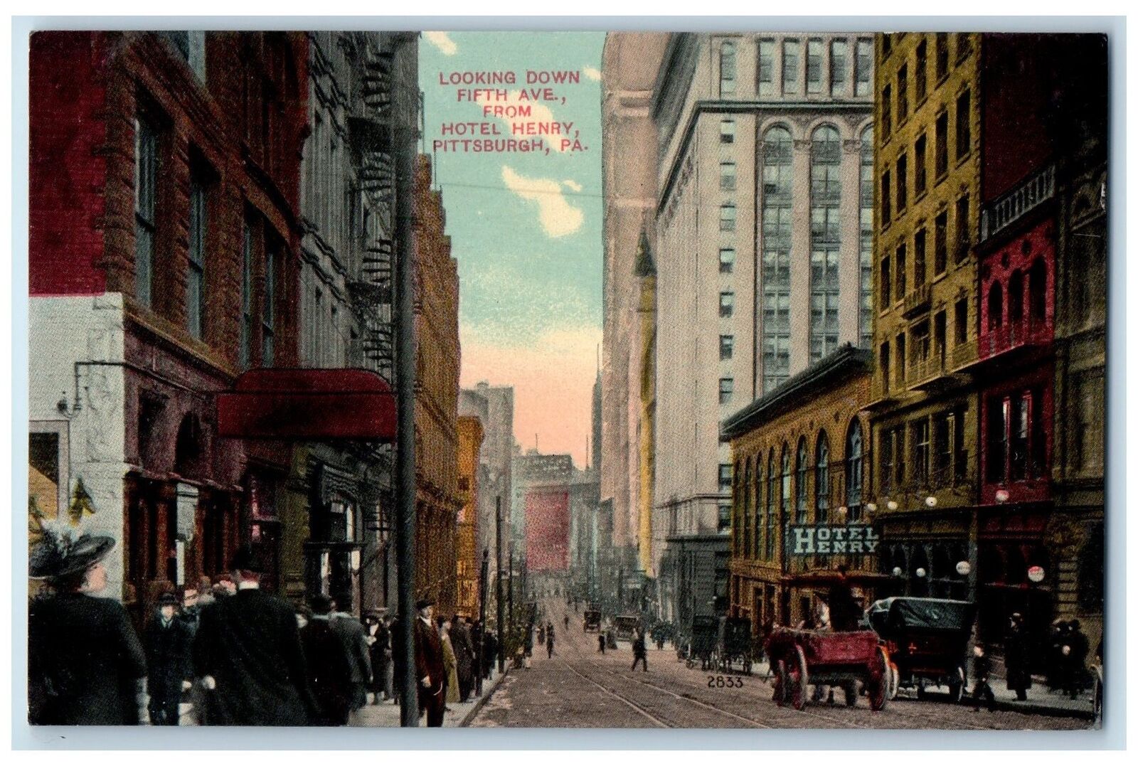 c1910\'s Looking Down Fifth Ave Hotel Henry Pittsburgh Pennsylvania PA Postcard