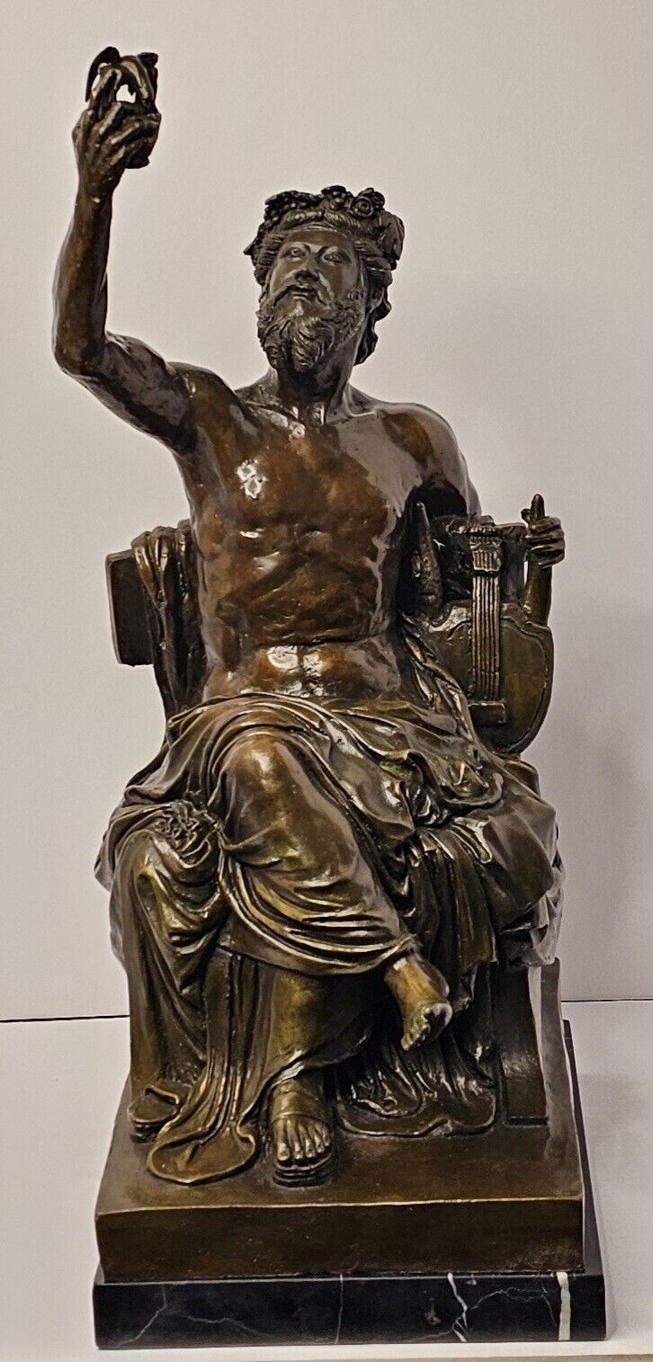 VTG Greco Roman Cast Metal Statue Figure Sculpture Musician 16 Inches 