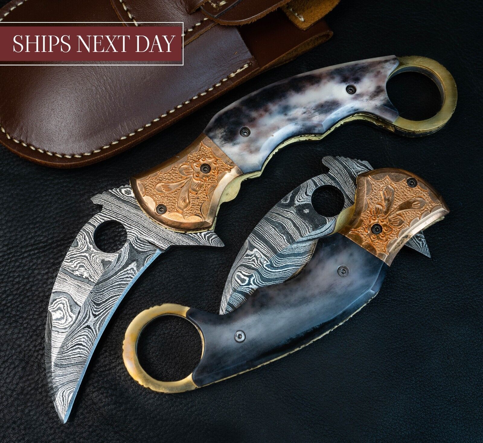 8'' Hand Forged Real Bone Handle Damascus Folding Pocket Knife Hunting Gift