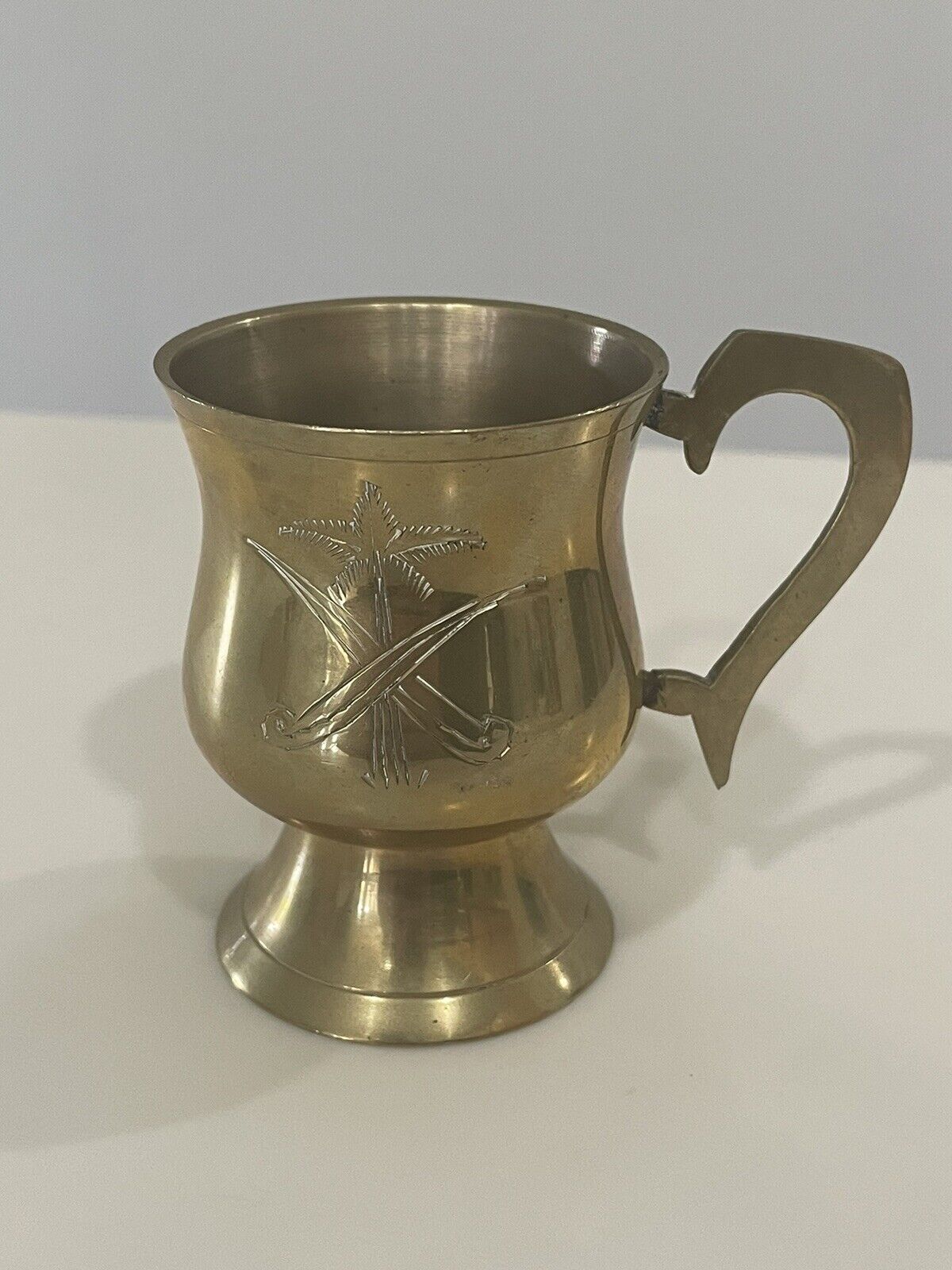 Vintage Brass Etched Tea Cup 3”