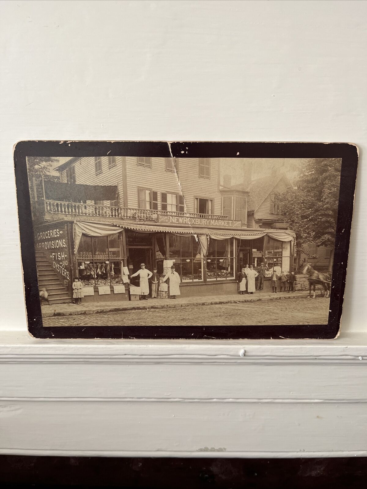 Antique Cabinet Card Photograph 1800s New Roxbury (Boston) Market Grocery Store