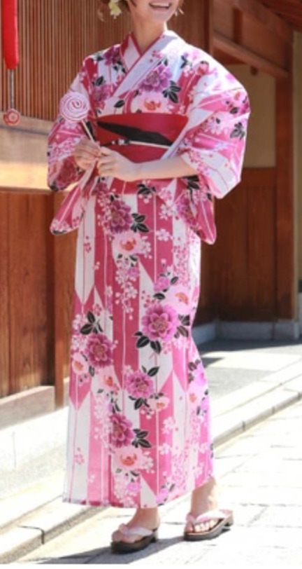 Japanese Women's Traditional YUKATA KIMONO Obi Belt Sandal Set JAPAN Kyoto 81