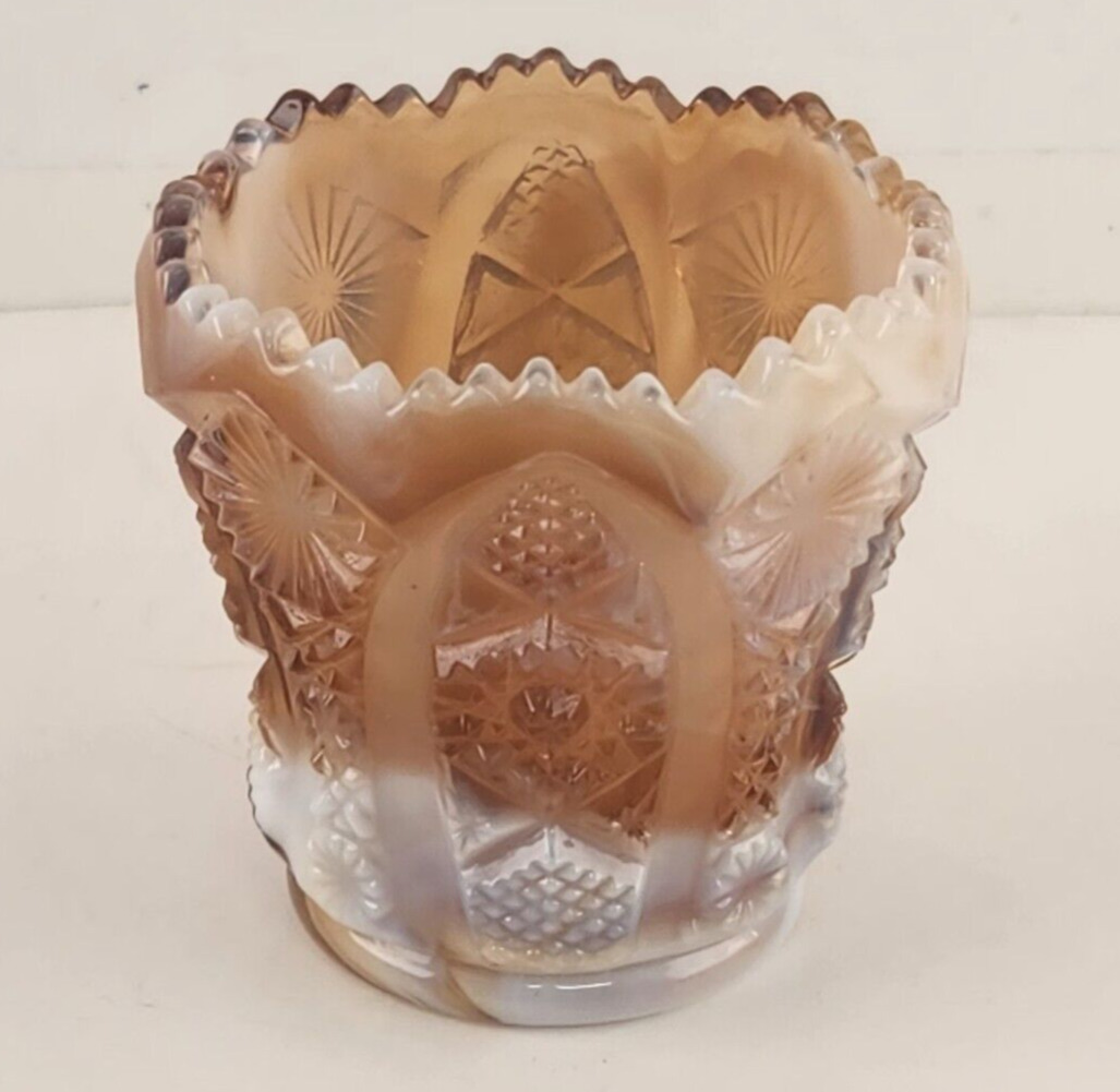 Imperial Glass Toothpick Holder Caramel Chocolate Slag Glass 2.5\