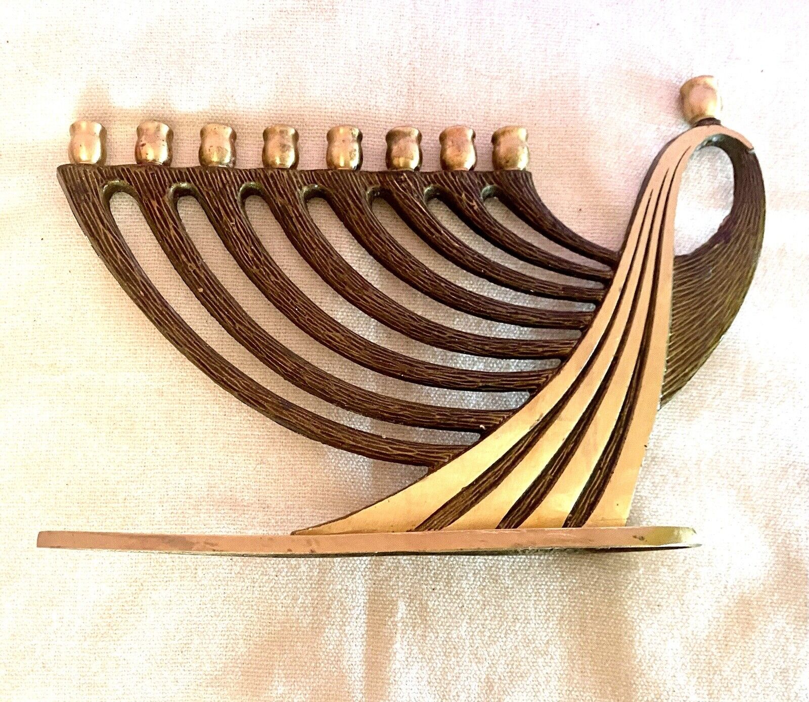 Vtg Oppenheim Brass  MODERNIST HANUKKIAH #1463 Made  in Israel 9-Arm