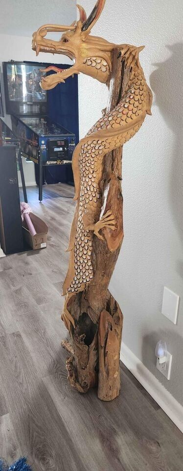 RARE   5ft tall driftwood dragon statue art medieval