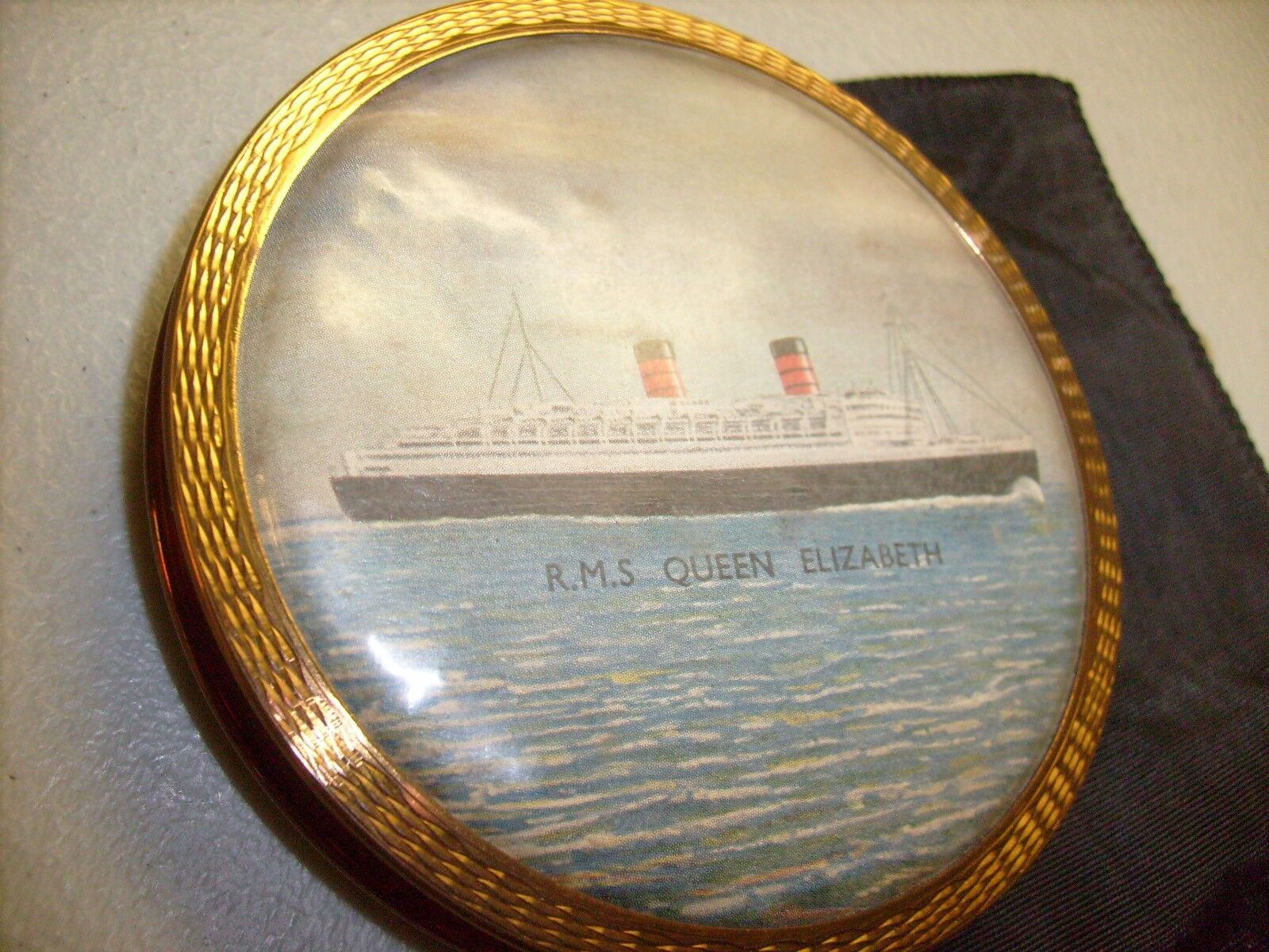 Vintage RMS Queen Elizabeth Pocket Makeup Mirror by the Stratton Co. with Case