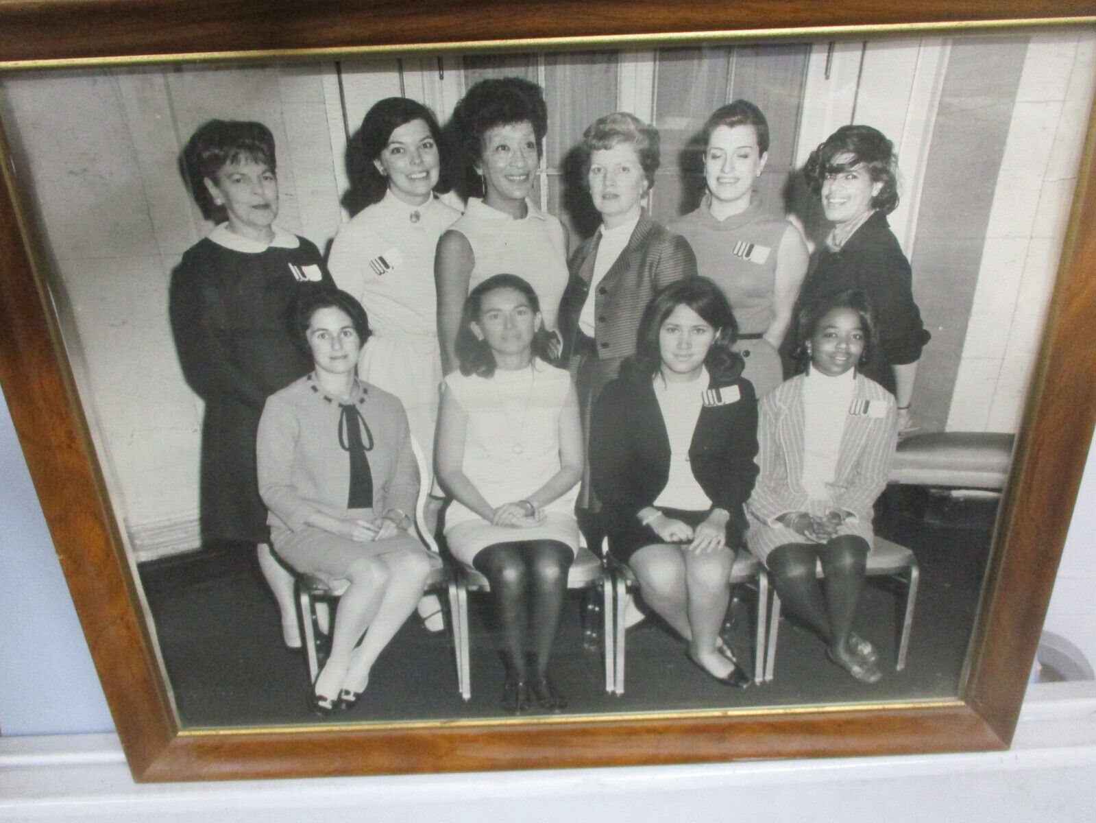 Large Framed Black and White Photo of 10 Women with \