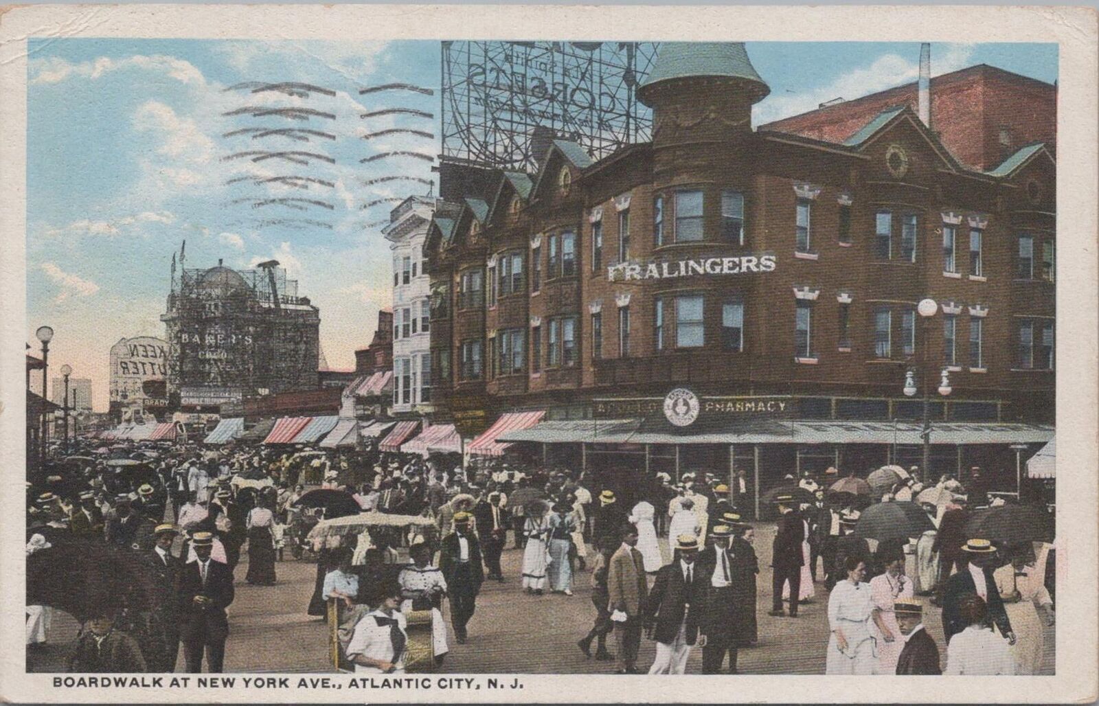 Postcard Boardwalk New York Ave Atlantic City NJ 1916