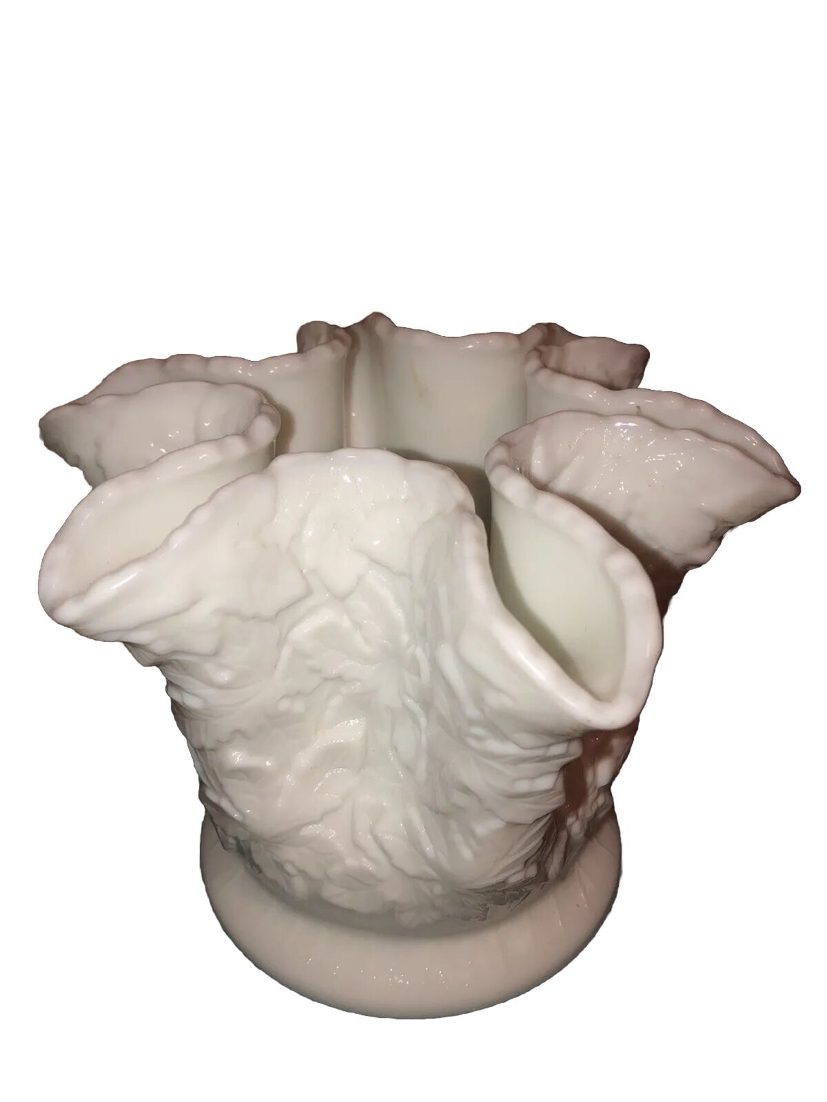 Handkerchief Vase Thick White Milk Glass ￼leaf Design