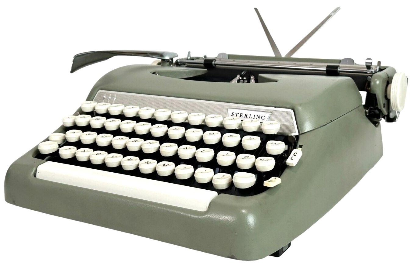 1963 SMITH-CORONA Sterling Portable Manual Typewriter Spring Green & Travel Case