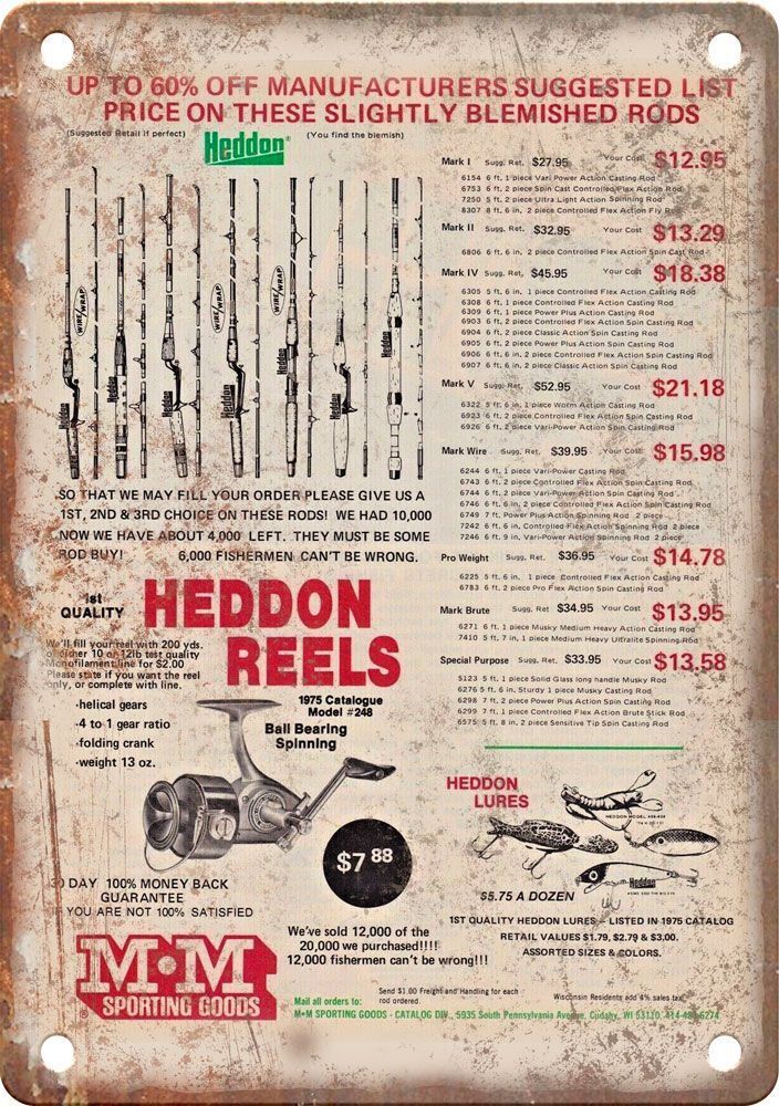 Vintage Heddon Fishing Reel Ad Reproduction Metal Sign FF15