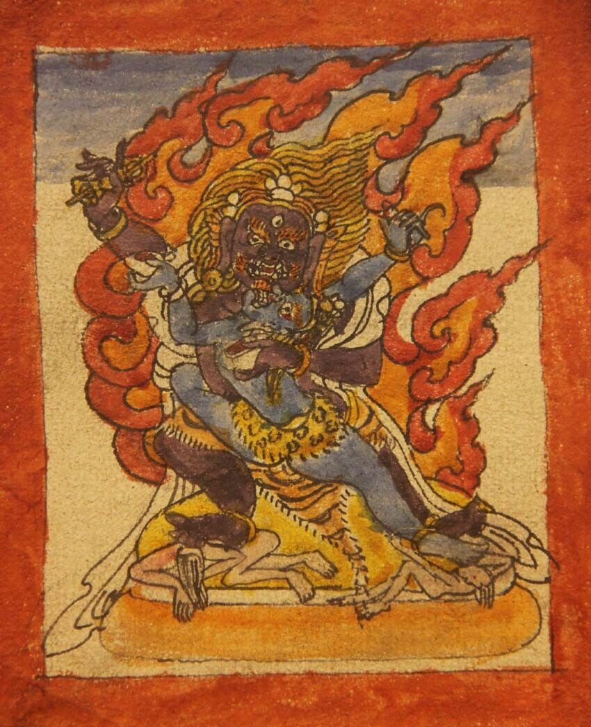 Tibet 1800s Old Antique Buddhist Tsakli Tsaklis Thangka Vajrapani Chakna dorje
