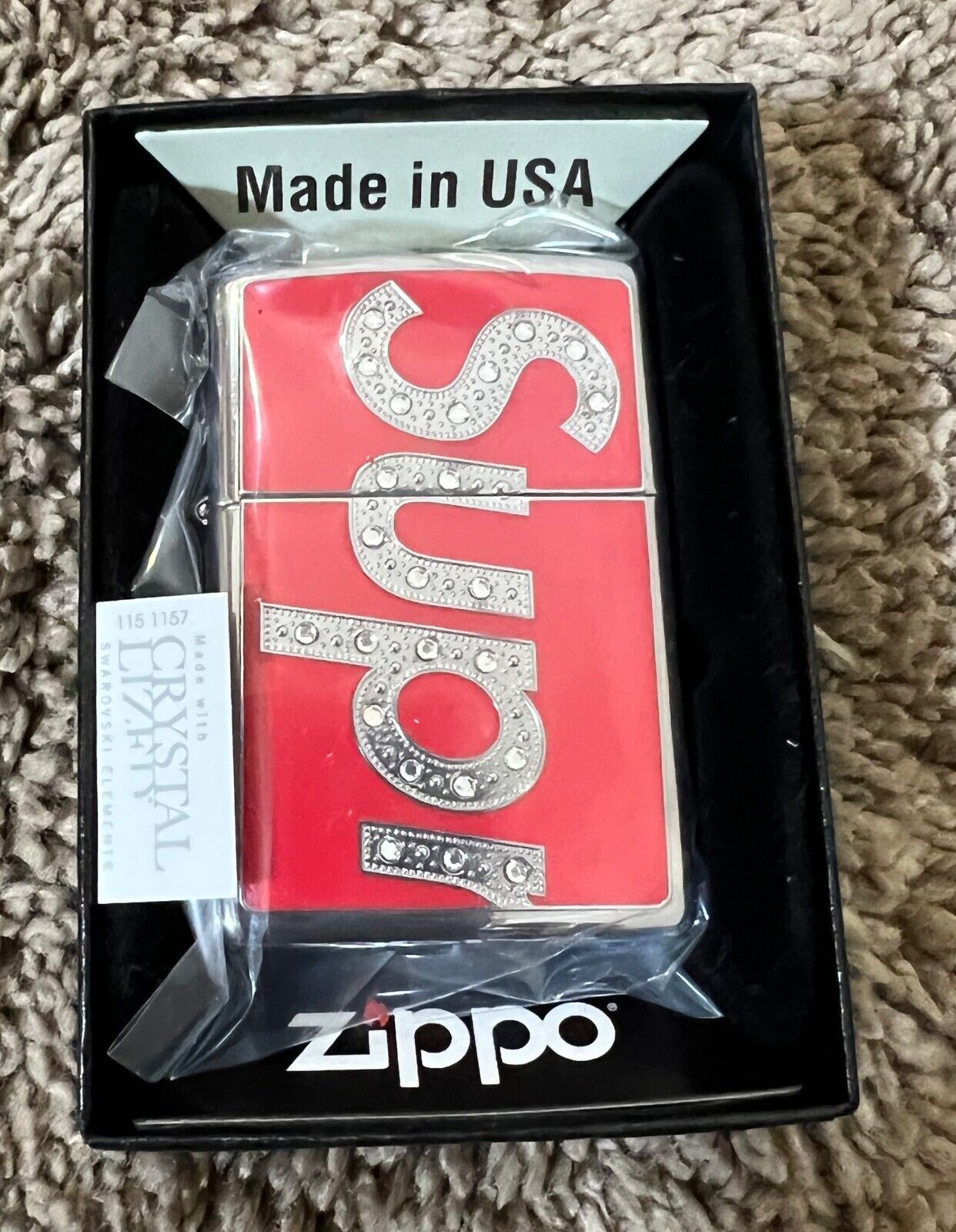 Supreme Swarovski Zippo Lighter Red FW20A37 FACTORY SEALED